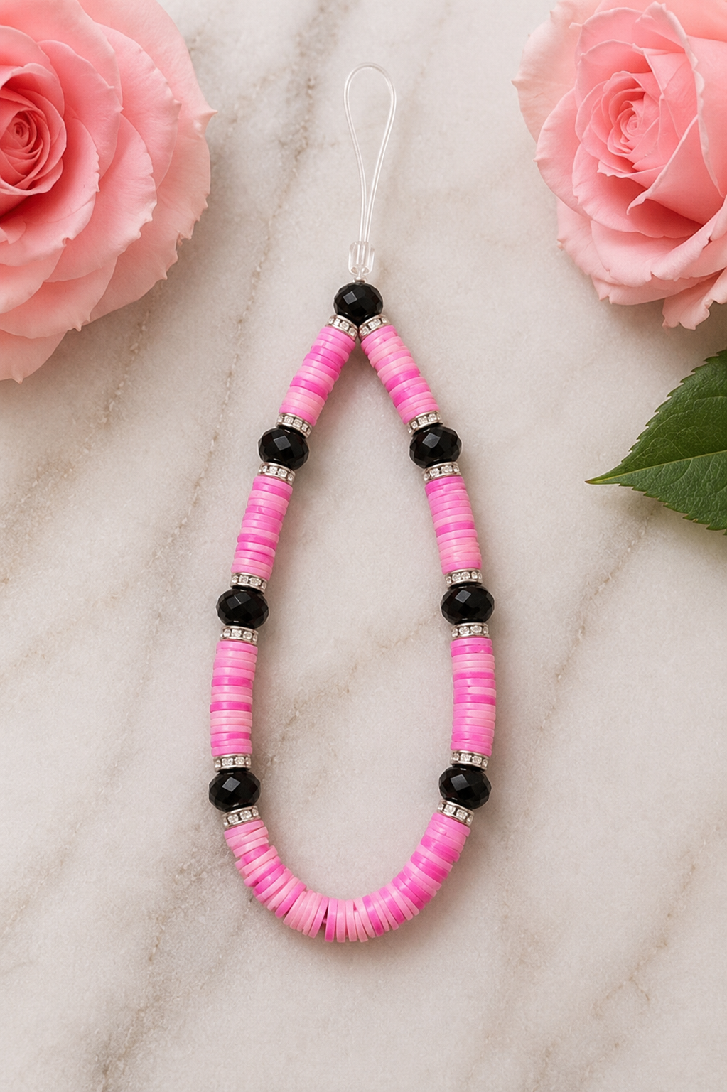 Pink Heishi Phone Charm
