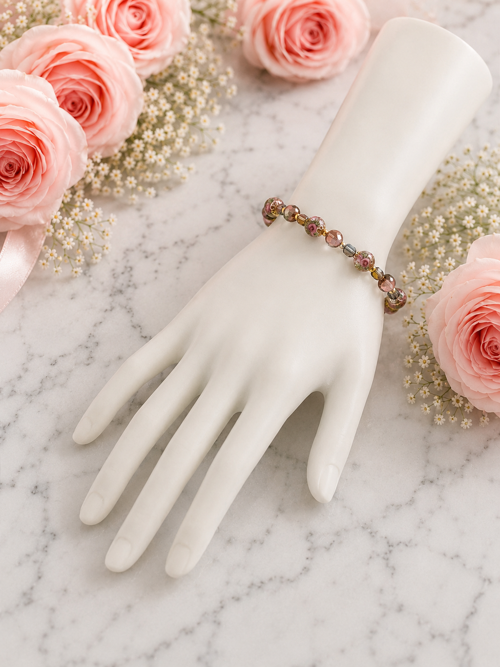 Rose Garden Glass Beaded Bracelet