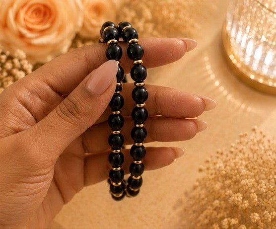 Black Agate Gold Spacer Bracelet