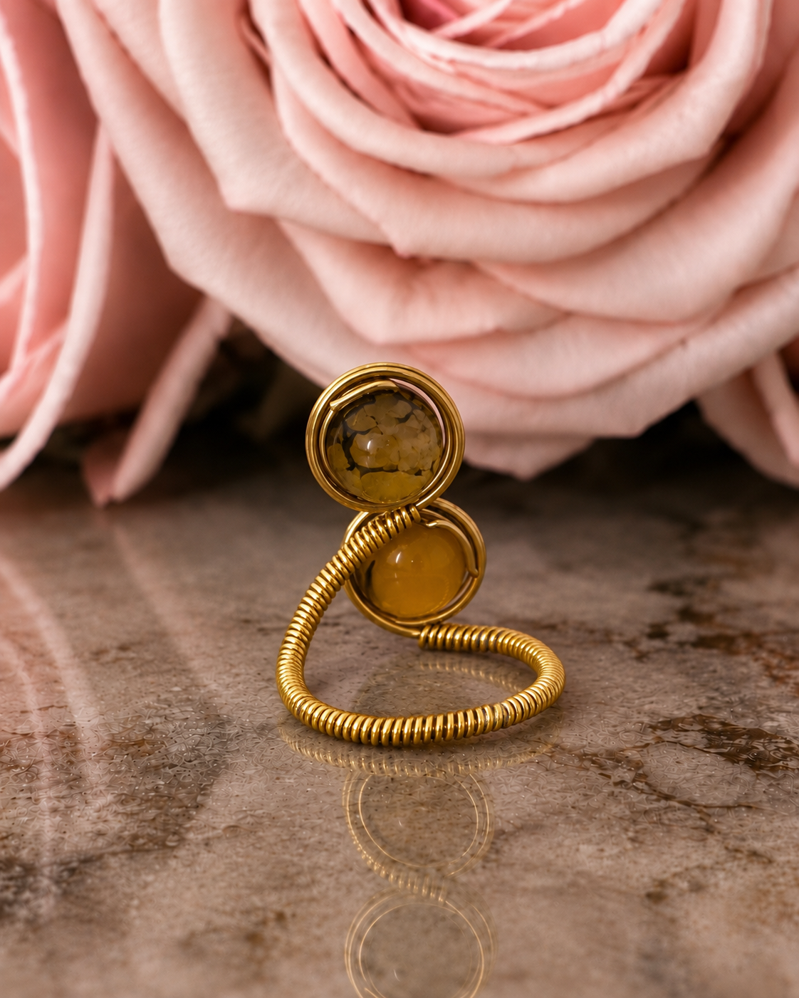 Olive Dragon Vein Dual Wrap Ring