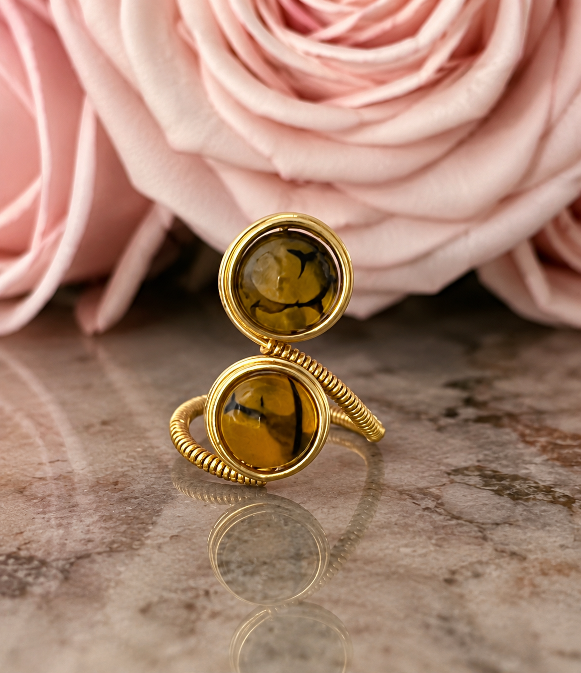 Olive Dragon Vein Dual Wrap Ring