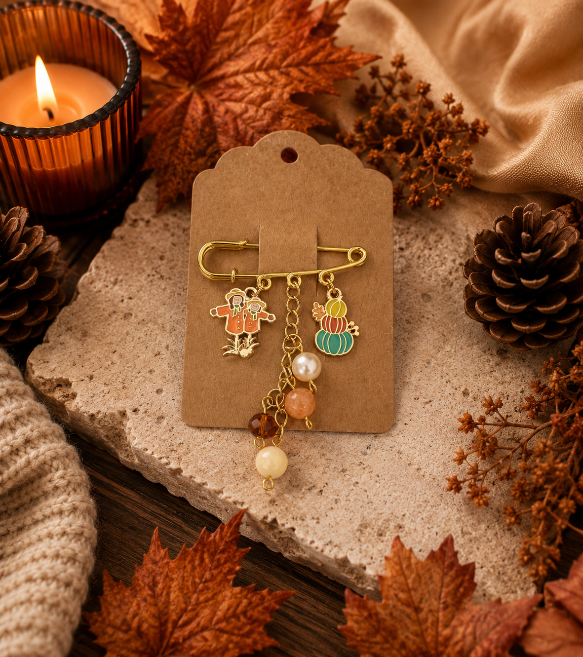 Autumn Safety Pin Brooch