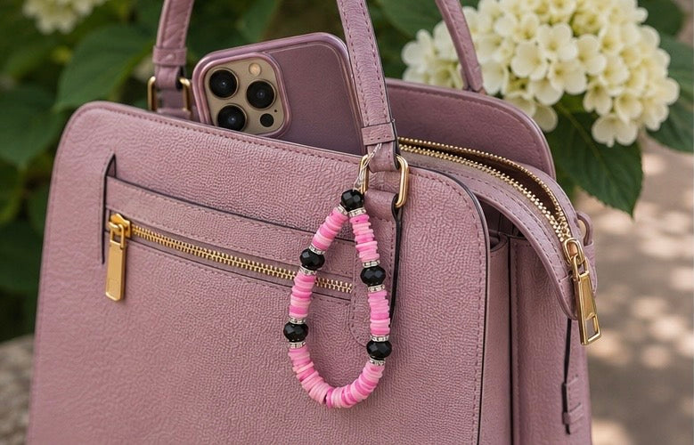 Pink Heishi Phone Charm