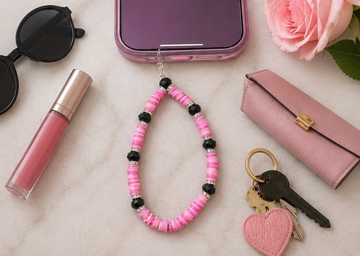 Pink Heishi Phone Charm
