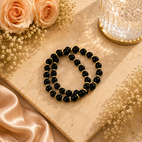 Black Agate Gold Spacer Bracelet
