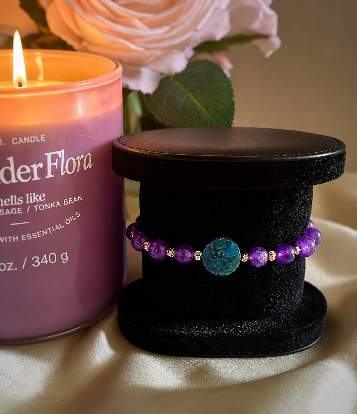 Clear Motivation Amethyst & Blue Apatite Beaded Bracelet