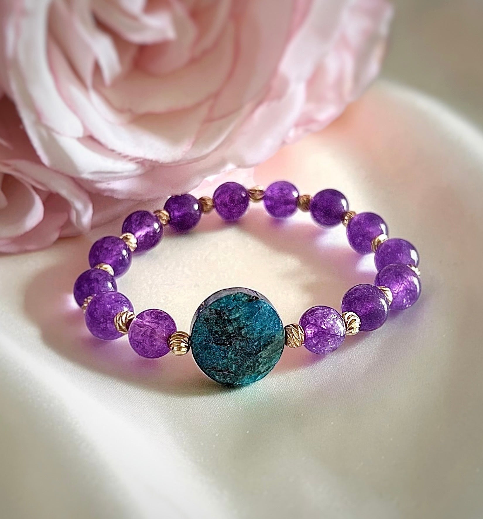 Clear Motivation Amethyst & Blue Apatite Beaded Bracelet