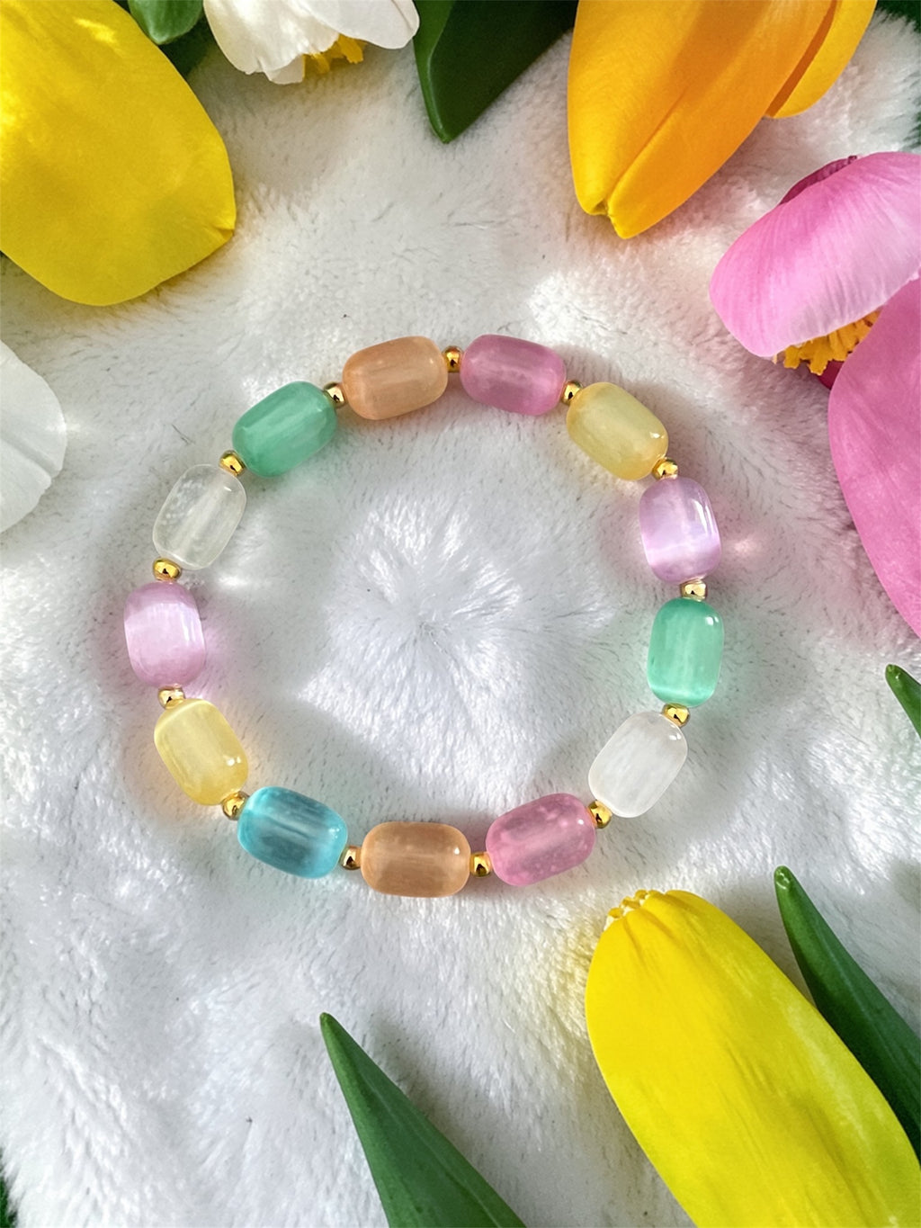 Pastel Glow Cat’s Eye Beaded Bracelet