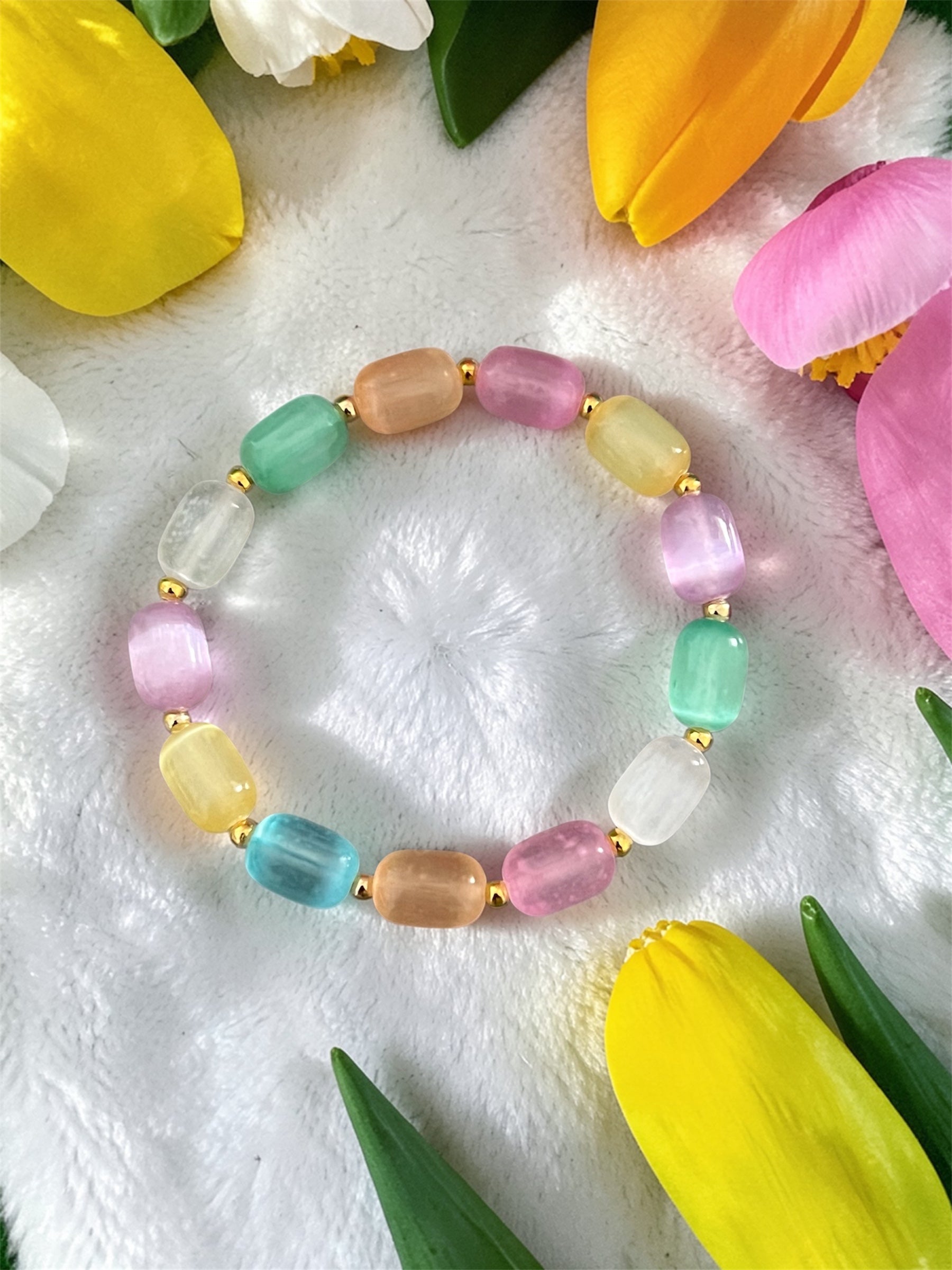 Pastel Glow Cat’s Eye Beaded Bracelet