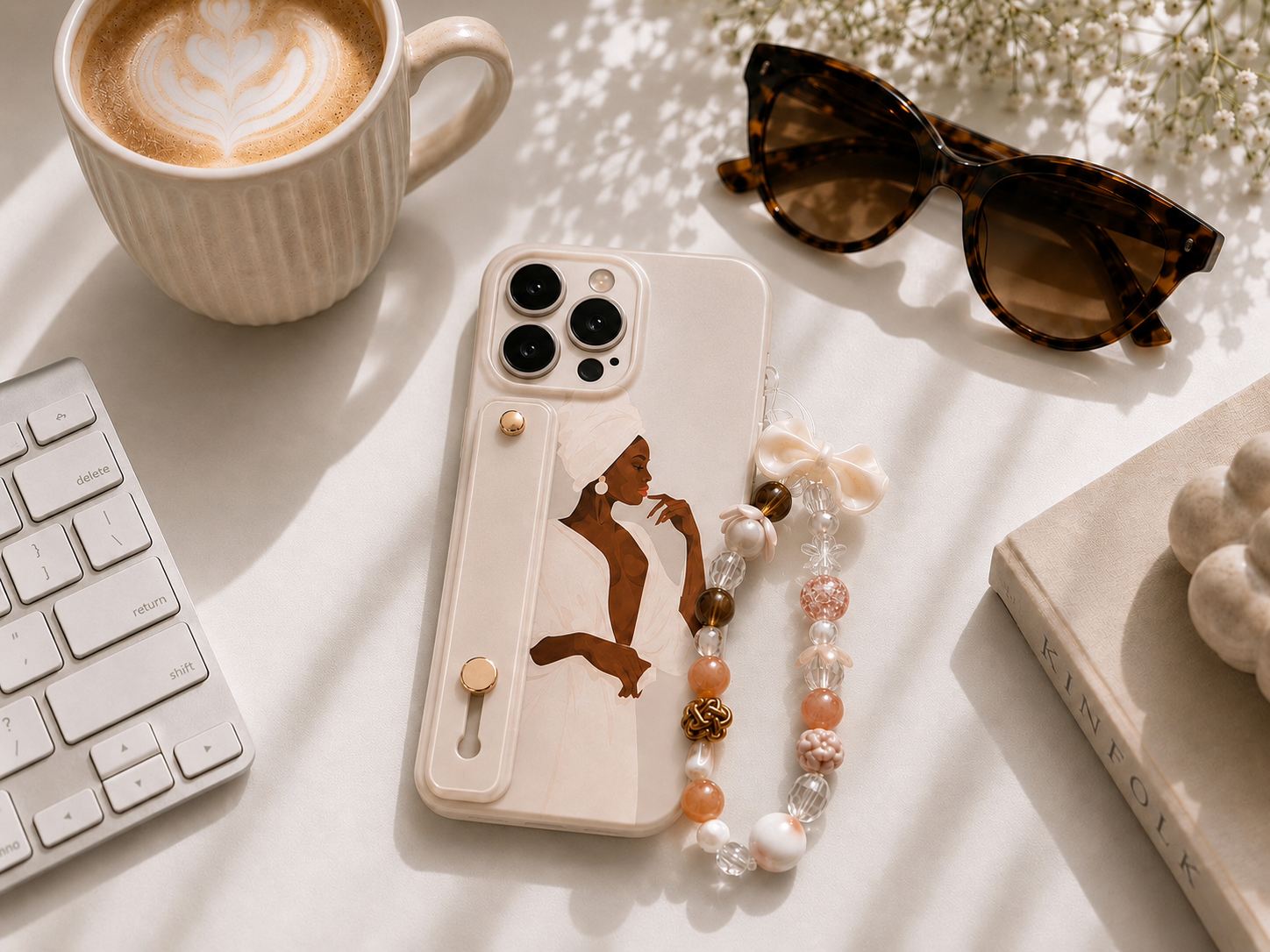 Neutral Beaded Phone Charm