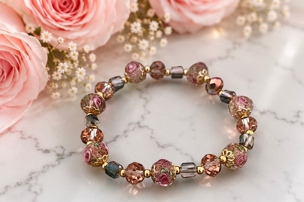 Rose Garden Glass Beaded Bracelet
