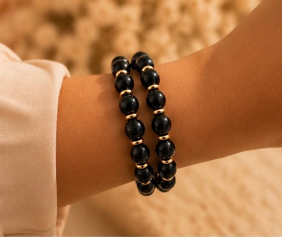 Black Agate Gold Spacer Bracelet