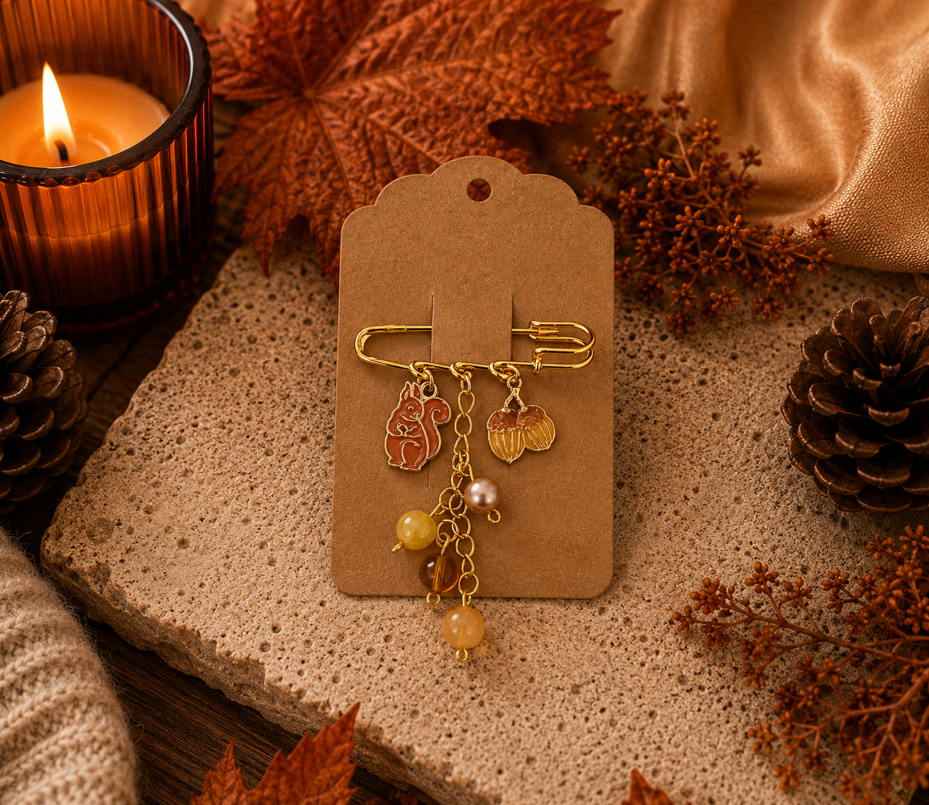 Autumn Safety Pin Brooch
