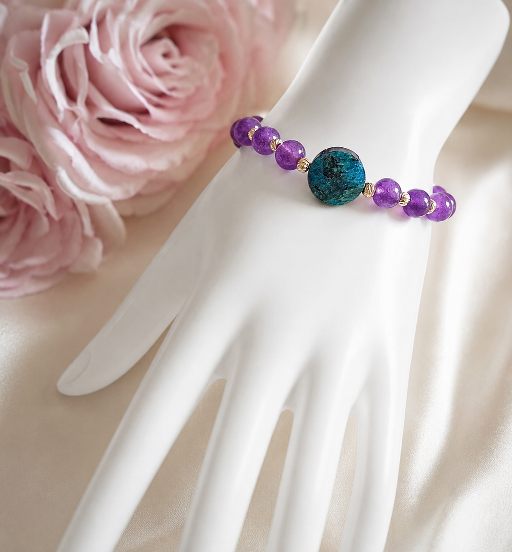 Clear Motivation Amethyst & Blue Apatite Beaded Bracelet