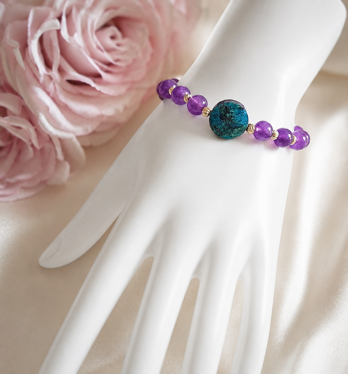 Clear Motivation Amethyst & Blue Apatite Beaded Bracelet