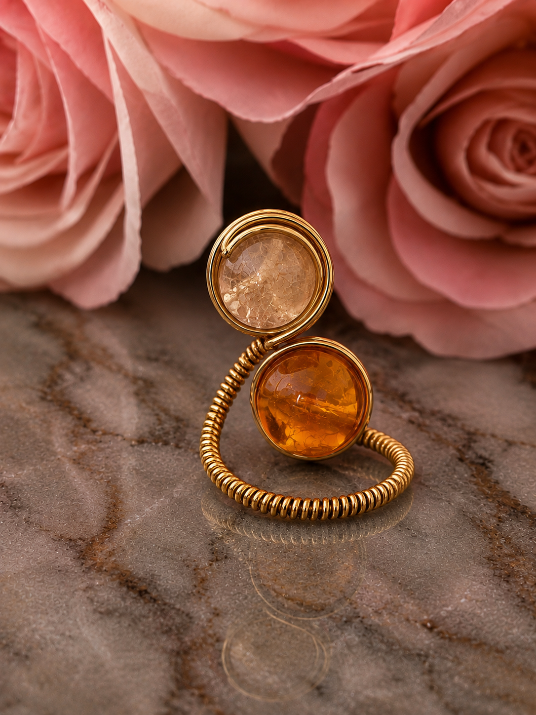 Honey & Amber Citrine Dual Wrap Ring