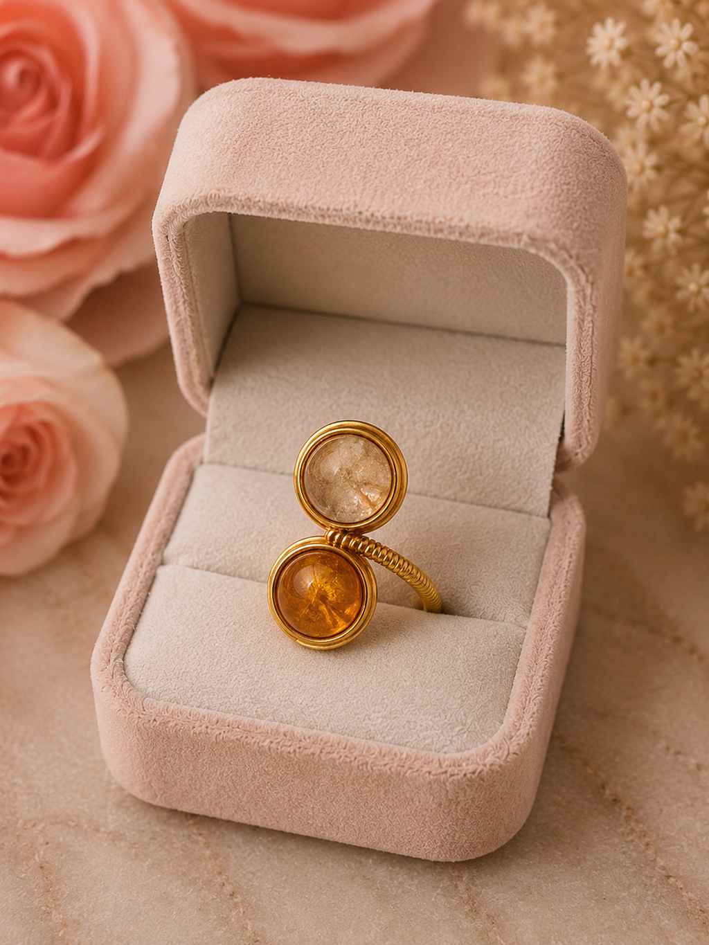 Honey & Amber Citrine Dual Wrap Ring