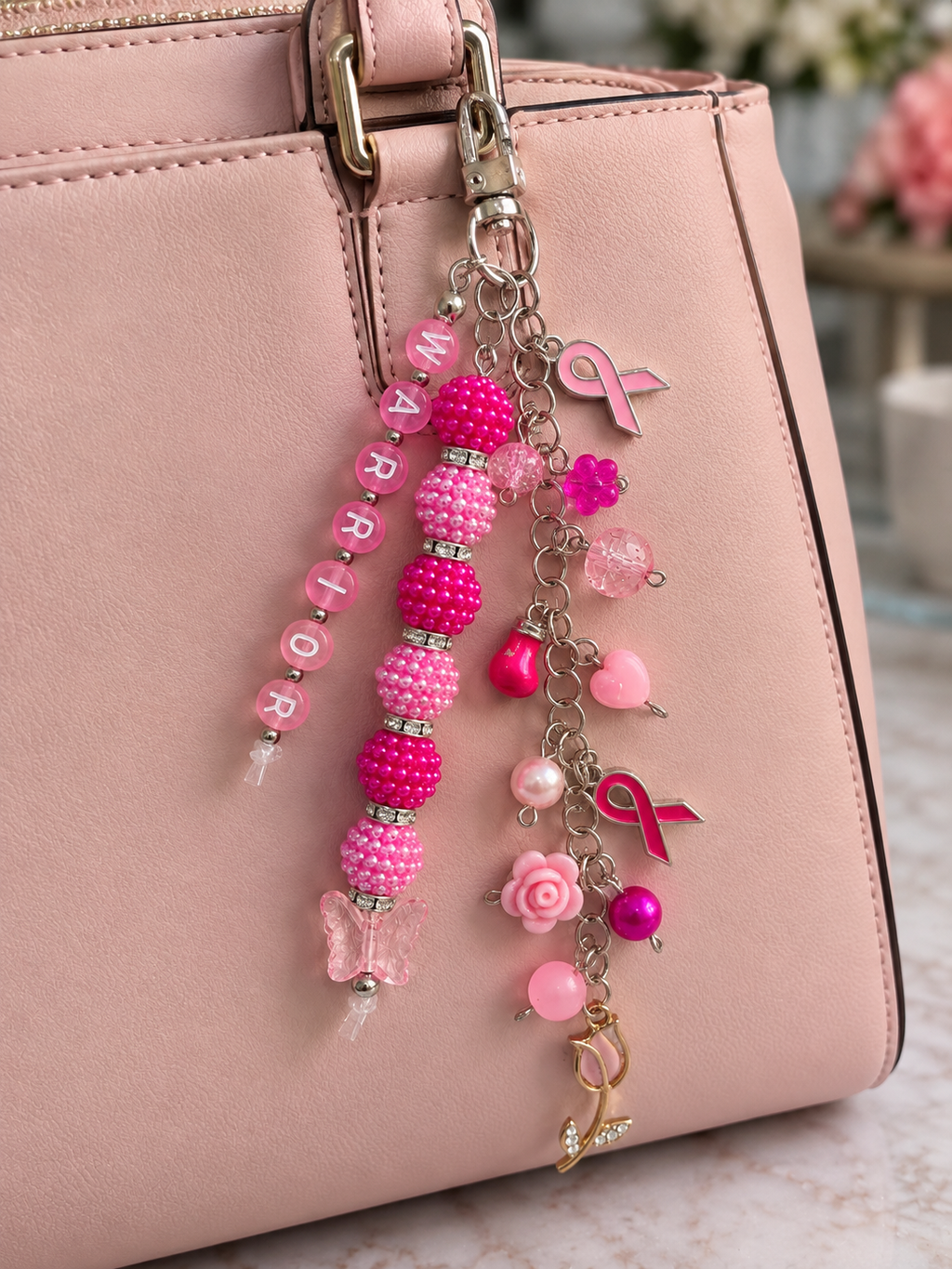 Pink Warrior Breast Cancer Awareness Bag Charm