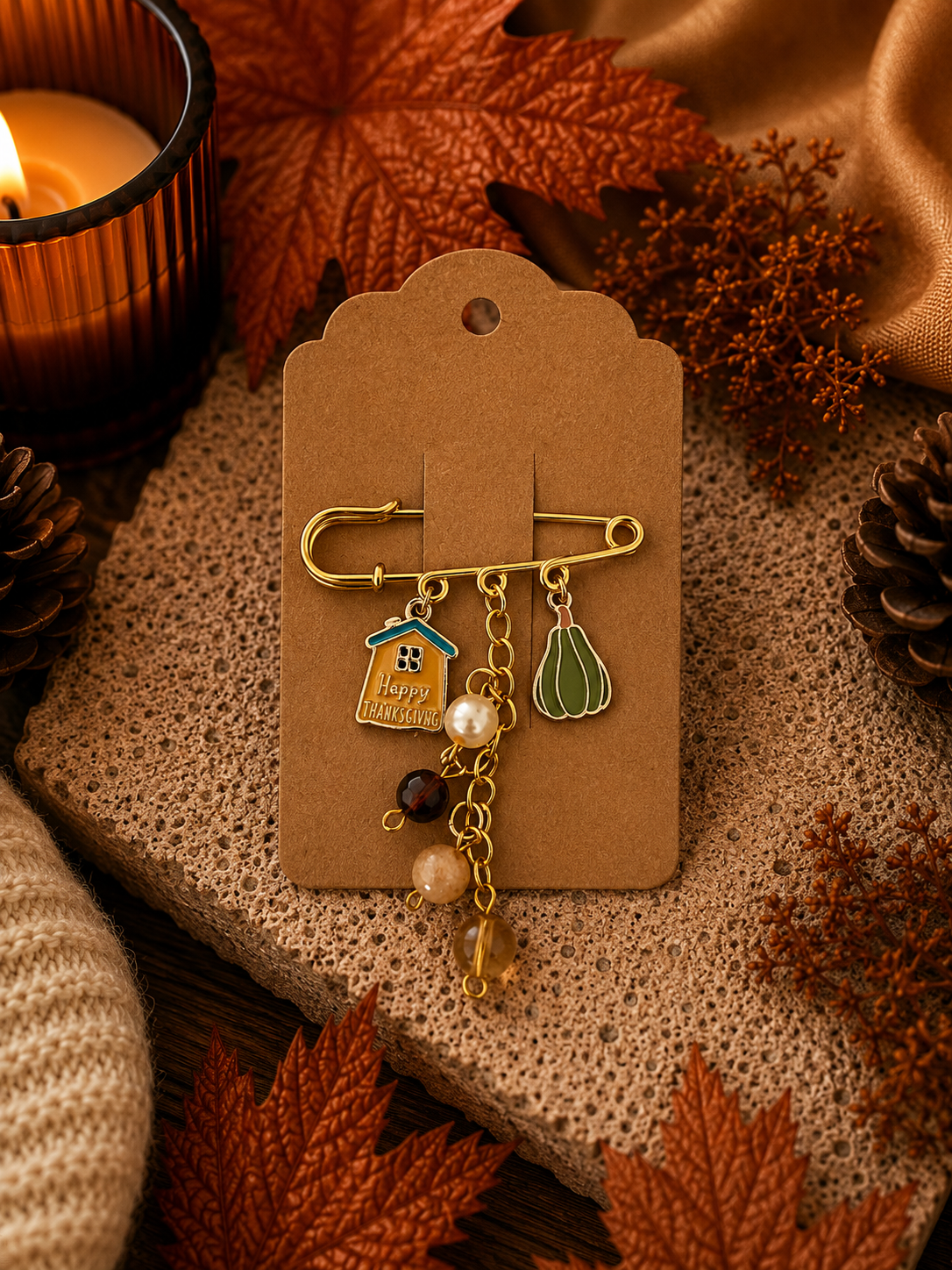 Autumn Safety Pin Brooch