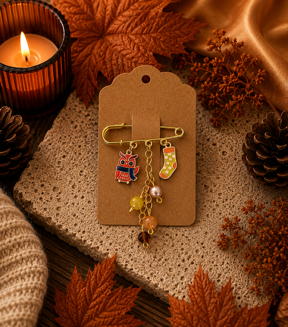 Autumn Safety Pin Brooch