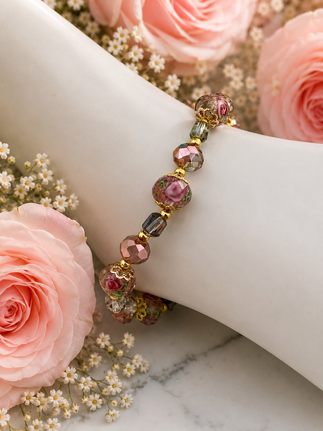 Rose Garden Glass Beaded Bracelet